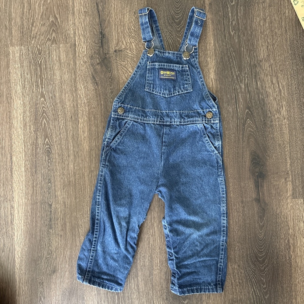 Vintage Oshkosh B'Gosh Unisex Blue Denim Vestbak Overalls Sz 3T Farmer Fall